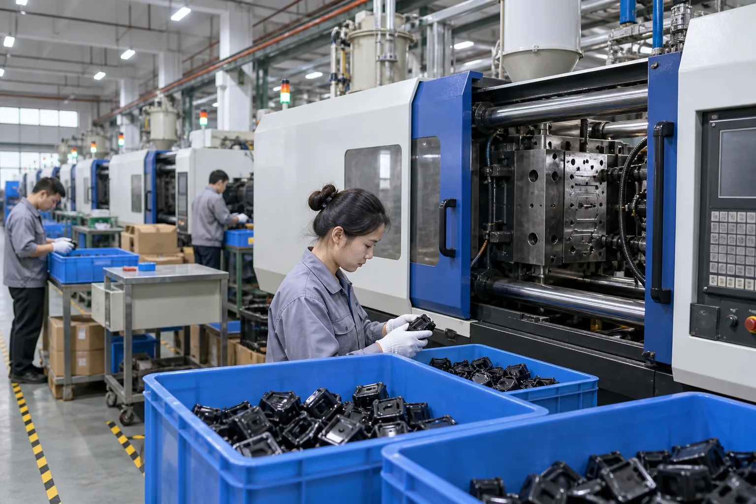Injection mold running in a mass-production molding facility